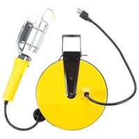 Incandescent Work Light w/ Metal Guard & Single Outlet on 40ft Metal Reel