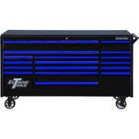 Extreme Tools DX722117RCBKBL - DX Series 72" 17 Drawer 21" Deep Roller Cabinet - Black w/Blue Drawer Pulls
