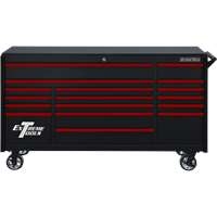 Extreme Tools DX722117RCBKRD - DX Series 72" 17 Drawer 21" Deep Roller Cabinet - Black w/Red Drawer Pulls