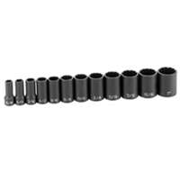 (GRY-1202SD) 12 Pc. 3/8" Drive 12 Point Semi-Deep Length Impact Set