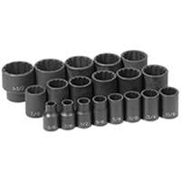 (GRY-1719) 19 Pc. 1/2" Drive 12 Point Fractional Impact Socket Set
