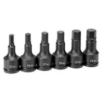(GRY-8196MH) 3/4" Dr Hex Driver Metric Set, 6pc