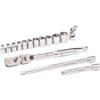 (KDT-81390) 15 Piece 1/4" Drive 120XP Locking Flex Head Ratchet and 6 Pt Metric Stubby Socket Mech Tool Set