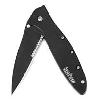 (KER-1660CKTST) Black Leek Serrated Folding Knife w/ Speedsafe