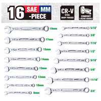 SK Hand Tool 01368 - 16 PC, 12 PT SAE/Metric Chrome Combo Wrench Set