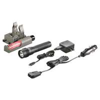 (STL-74778) Strion LED HL Rechargeable Flashlight with 120V AC/12V DC PiggyBack Charger, Black