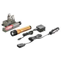 (STL-74785) Strion LED HL Rechargeable Flashlight with 120V AC/12V DC PiggyBack Charger, Orange
