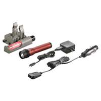 (STL-74787) Strion LED HL Rechargeable Flashlight with 120V AC/12V DC PiggyBack Charger, Red