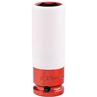 (SUU-284921) 1/2" Drive, Extra Thin Wall Deep Wheel Protector Impact Socket, 21mm, Red