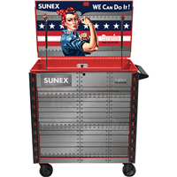 SUNEX TOOLS SUU-8056FDRROSIE Rosie The Riveter -Red Premium Full Drawer Service Cart