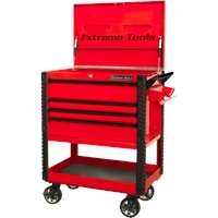 Extreme Tools EX3304TCRDBK - 33" 4 Drawer Deluxe Tool Cart with Bumpers, Red with Black Drawer Pulls