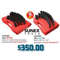 SUN2669 39pc METRIC Sizes: 9 - 30mm short and deep + SUN2668 39pc SAE Set Sizes: 3/8” to 1-1/2”