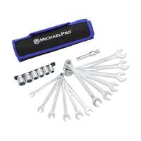 18-Piece Bolt Extractor Combination Wrenches and Cushion Grip Sockets Set in Metric Sizes 