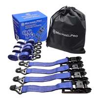 4 Pack 1.5" x 15' Ratchet Tie Down Strap with J-Hook Safety Latches, 3300 lb Break Strength 