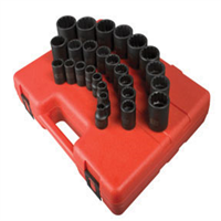 SUNEX TOOLS SUU2826 - 1/2" Drive 12 Pt. Metric Impact Socket Set, 26 Pc.