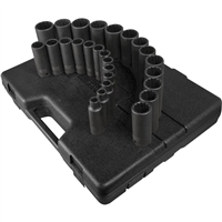 SUNEX TOOLS SUU2827 - 1/2" Drive 12 Pt. Metric Deep Impact Socket Set, 26 Pc.