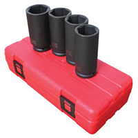 SUNEX TOOLS SUU2838 - 1/2" Drive Metric Deep Spindle Nut Impact Socket Set, 4 Pc.