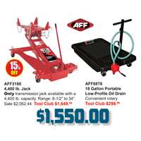 American Forge & Foundry 3180 - 4,400lb Floor Transmission Jack + 18 Gallon Portable Low-Profile Oil Drain Convenient rotary 