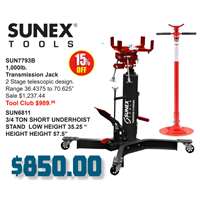 SUN7793B 1,000 lb. Transmission Jack 2 + SUN6811 3/4 TON SHORT UNDERHOIST STAND