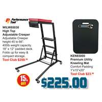 WILW85038 High Top Adjustable Creeper + KEN93000 Premium Utility Kneeling Mat