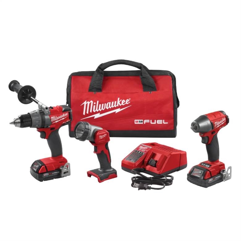 Milwaukee 2891 23 M18 Fuel 3 Piece Automotive Kit Drill Impact Driver And Light 2 Batteries