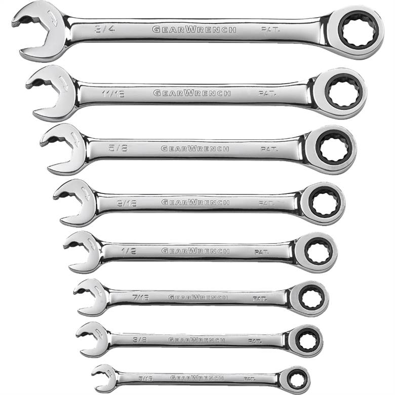 Gearwrench 85599 - 8 Pc. 12 Point Open End Ratcheting Combination SAE Wrench Set