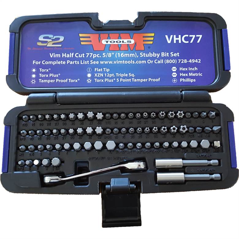 Vim Tools VHC77 77pc Half Cut Stubby Bit Set